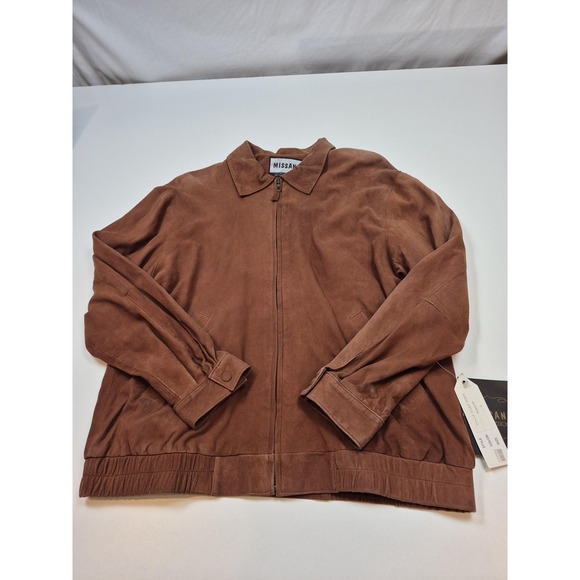 Missani Le Collezioni Jacket Mens Large Brown Suede Leather Bomber Zip Lined